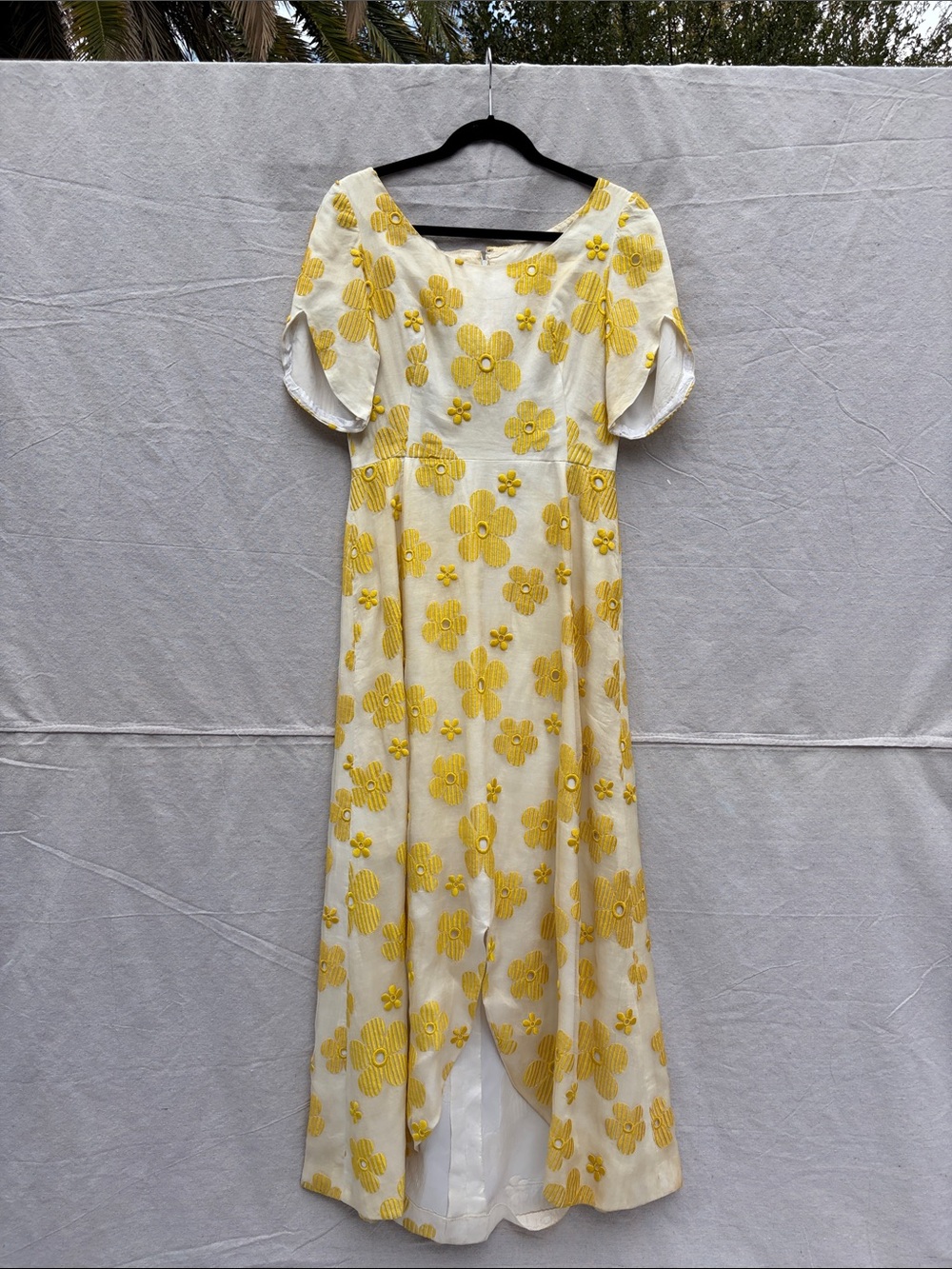 Yellow Floral Embroidered Midi Dress